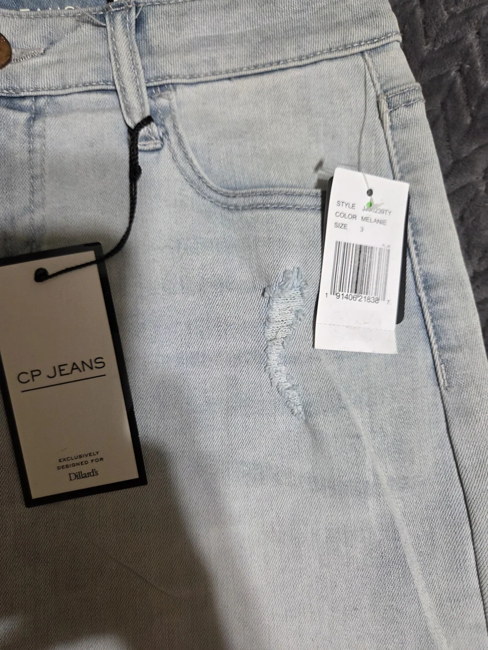 CP Jeans Light Blue Denim Mini Skirt with White Lace Trim